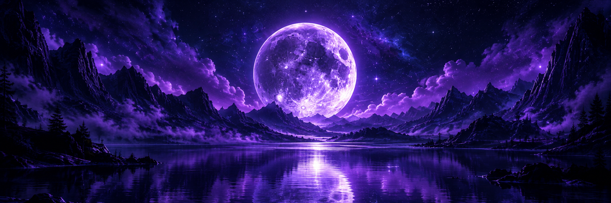 A violet moon reflected in a mountain lake, the visual world of Project Zulu
